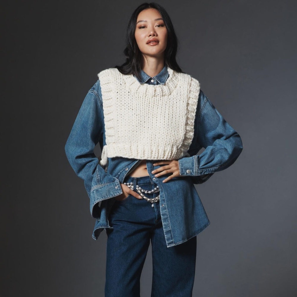 ANTHROPOLOGIE CHAIN SWEATER VEST ONE SIZE $98 IVORY $98